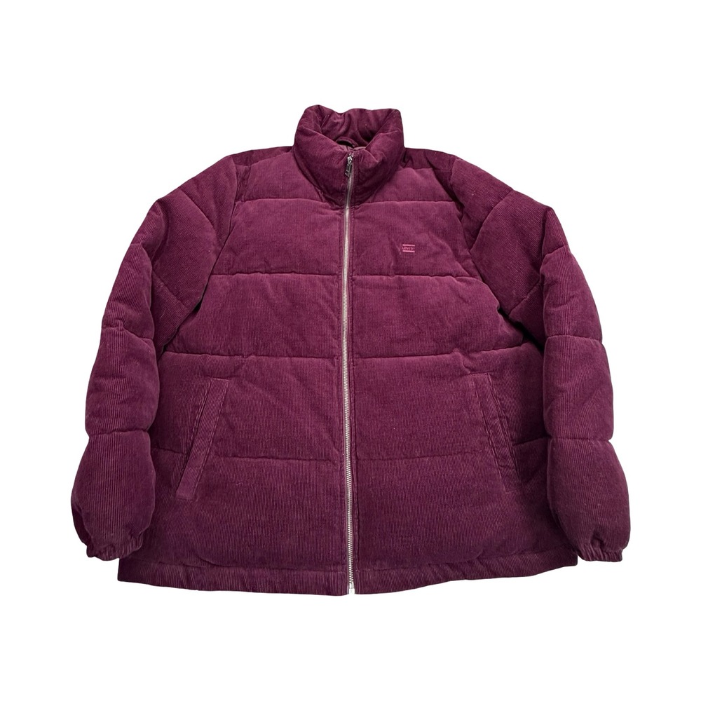 Levis Puffer Jacket Womens XL Purple Corduroy Quilted Full Zip Workwear